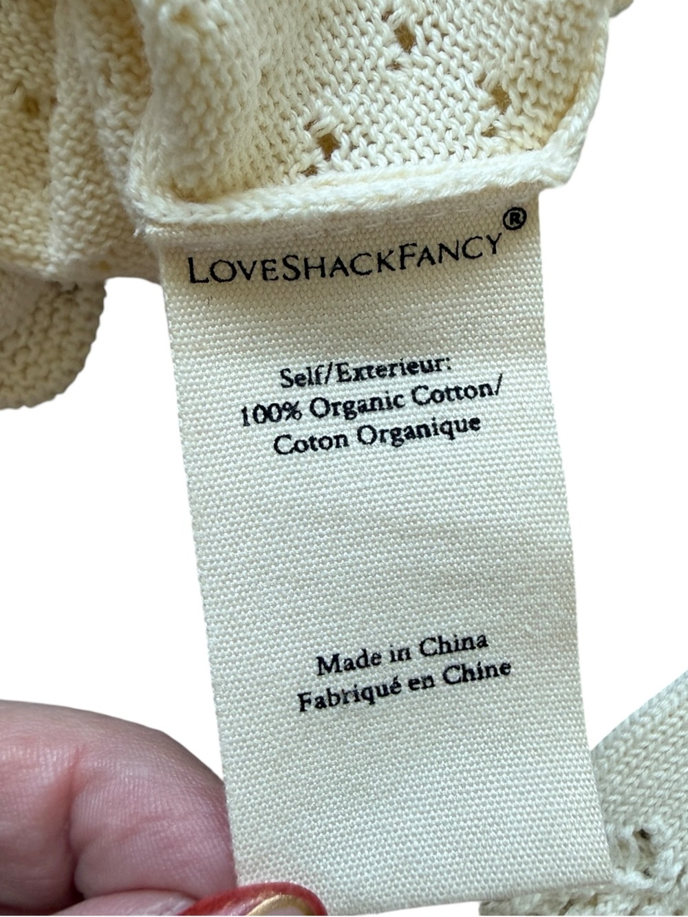 LoveShackFancy Sinfonia Cropped Pullover Cream Pointelle Bow Knit Sweater Small - Picture 8 of 13